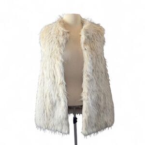 Rachel Zoe Women’s Faux Fur Vest Ivory Cream Sleeveless hook closure Size L